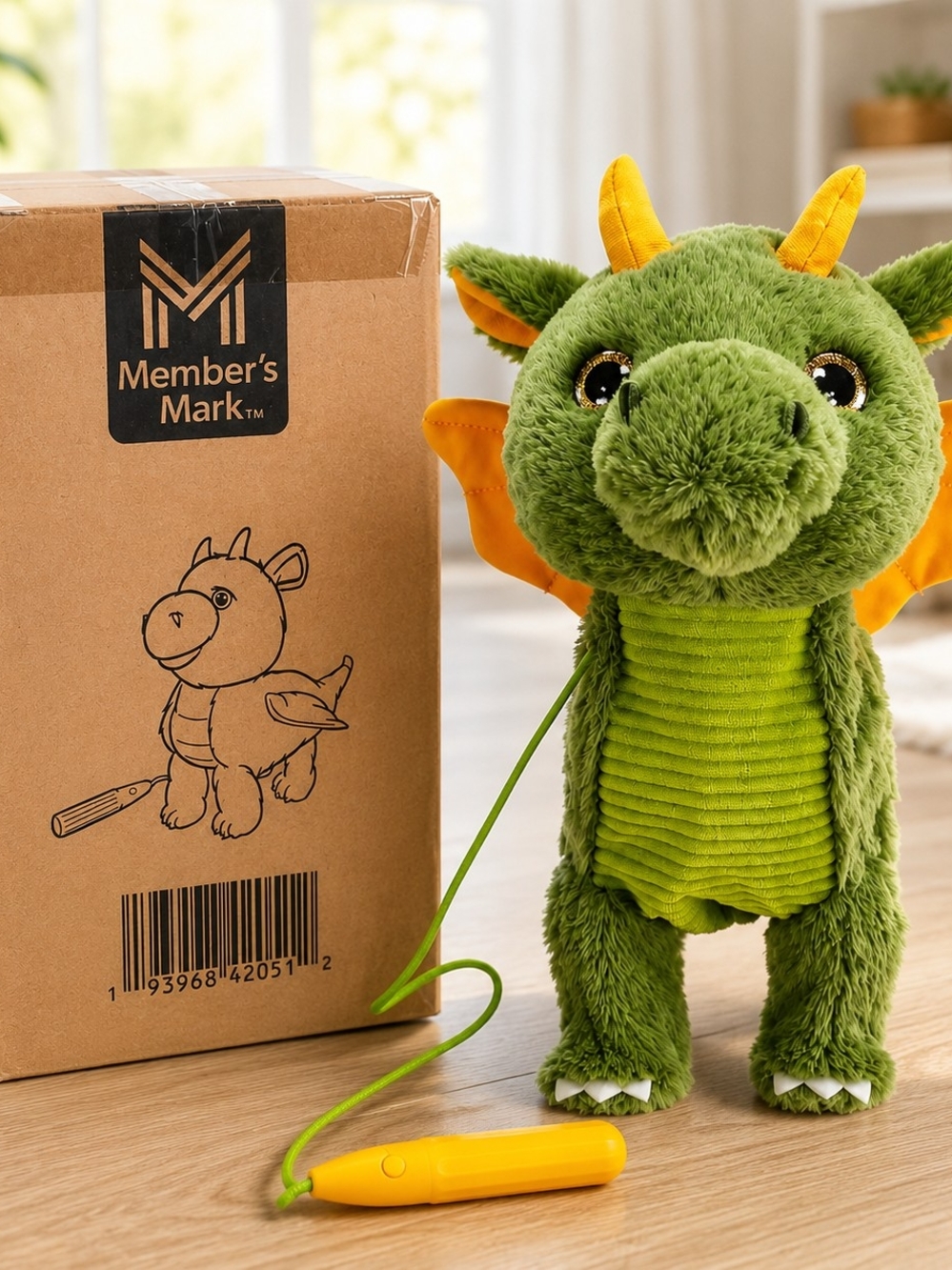 Member's Mark Walking Dragon Plush Pull Along Interactive Toy Green Dragon NIB